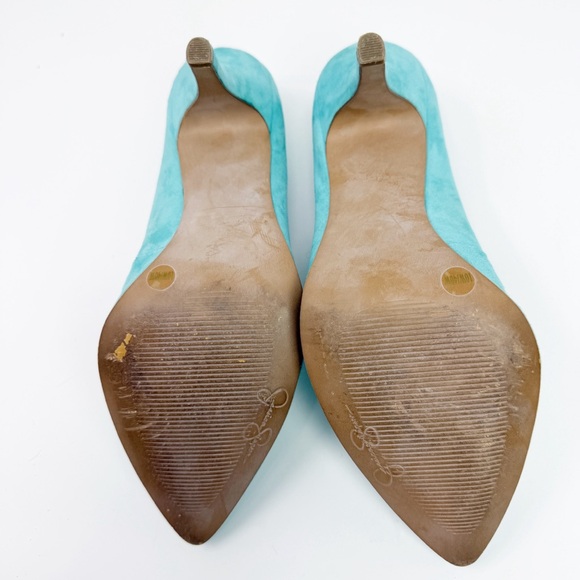 Jessica Simpson Avenx Blue Bell Aqua Suede Pointed Toe Pumps Women's Size 10W - Picture 10 of 16